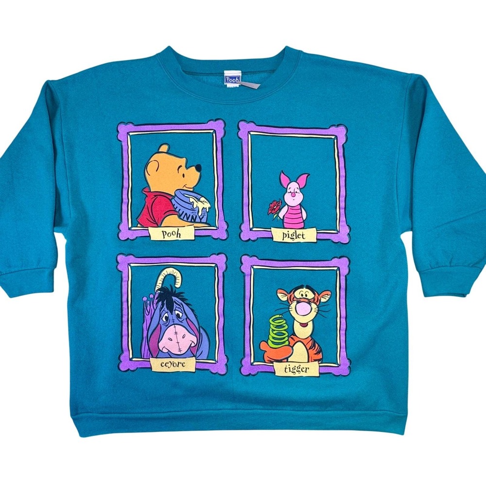 Vintage Winnie the Pooh Women's Plus Sweatshirt 90s Teal Crewneck 22W 24W